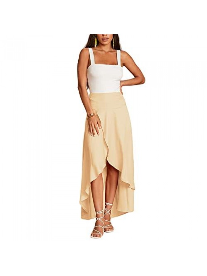 High Low Maxi Skirts Asymmetrical Elastic High Waist Long Draped Tulip Hem Skirt 