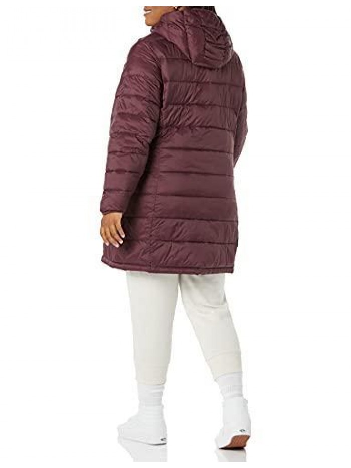 Women's Plus Size Lightweight Long Sleeve Water Resistant Hooded Puffer Coat  
