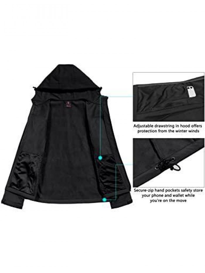 Donkey Andy Women's Softshell Jacket Hooded Windproof Fleece Lined Jackets, Water Repellent and Lightweight 