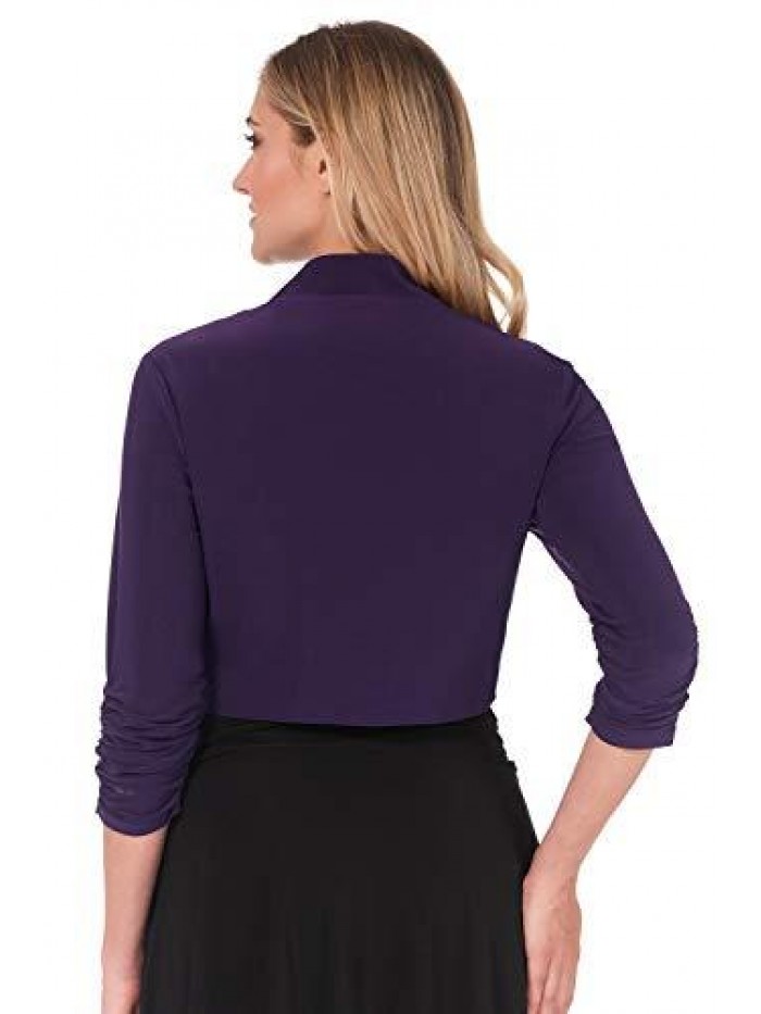 Women's Chic Soft Knit Stretch Bolero Shrug with Ruched Sleeves 