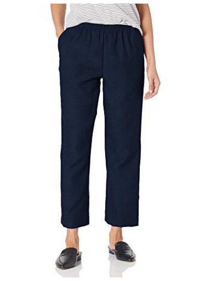 Dunner Women's Pull-On Style All Around Elastic Waist Polyester Cropped Missy Pants 