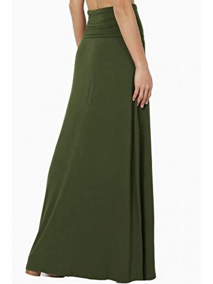 S~3XL Women's Casual Lounge Solid Draped Jersey Relaxed Long Maxi Skirt 