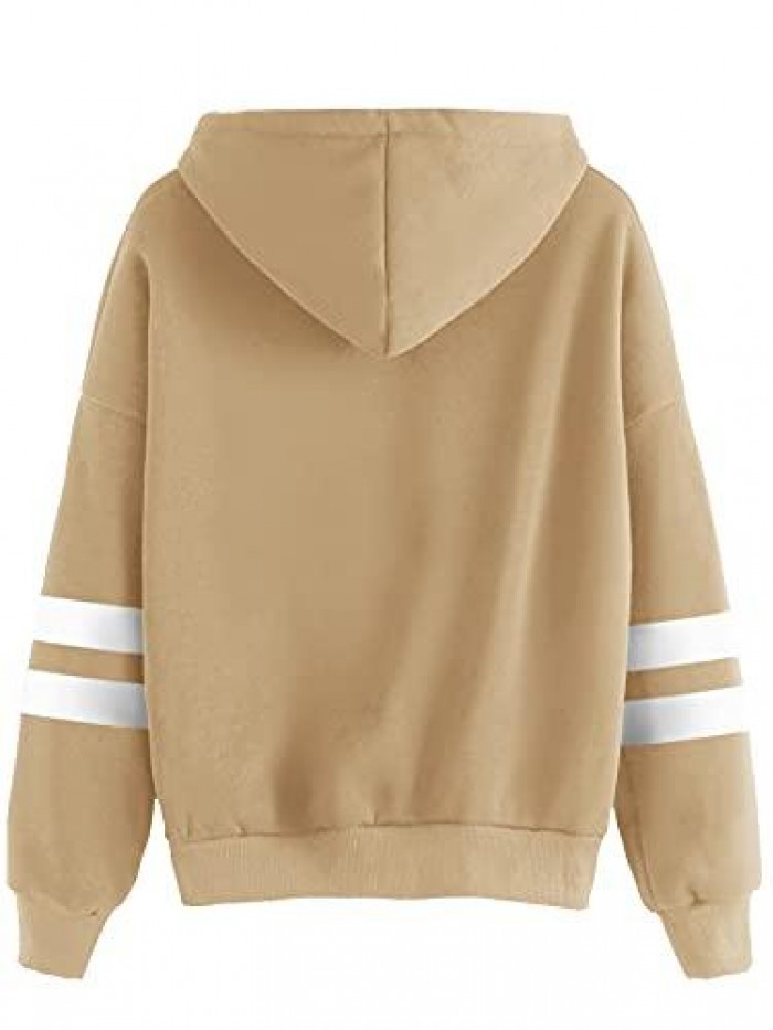 Sweatshirt Pullover Fleece Drop Shoulder Striped Hoodie 