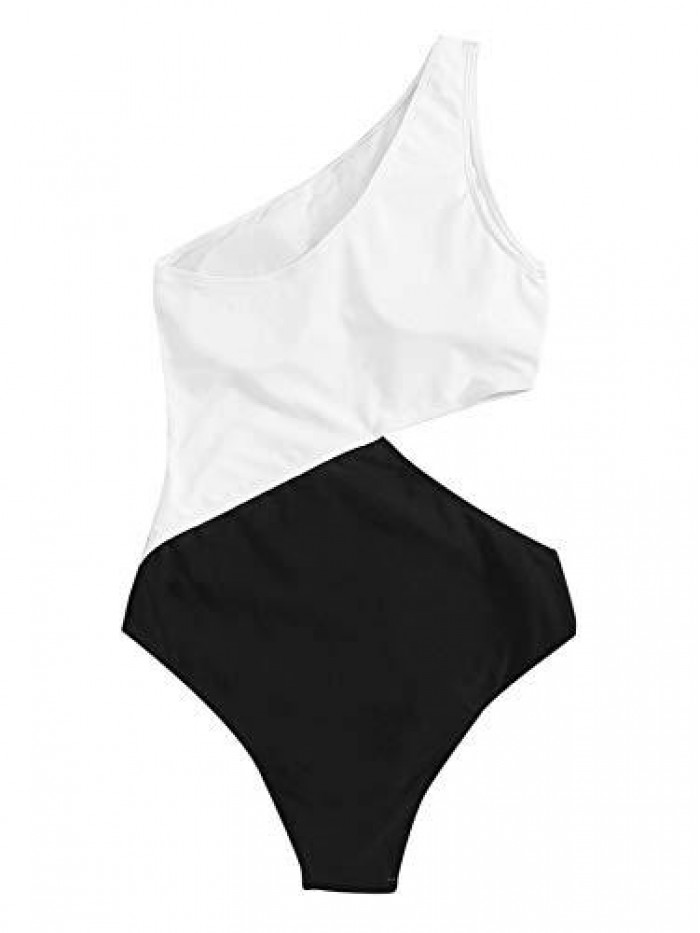 Women's Bathing Suits One Shoulder Cutout One Piece Swimsuit Swimwear Monokini 