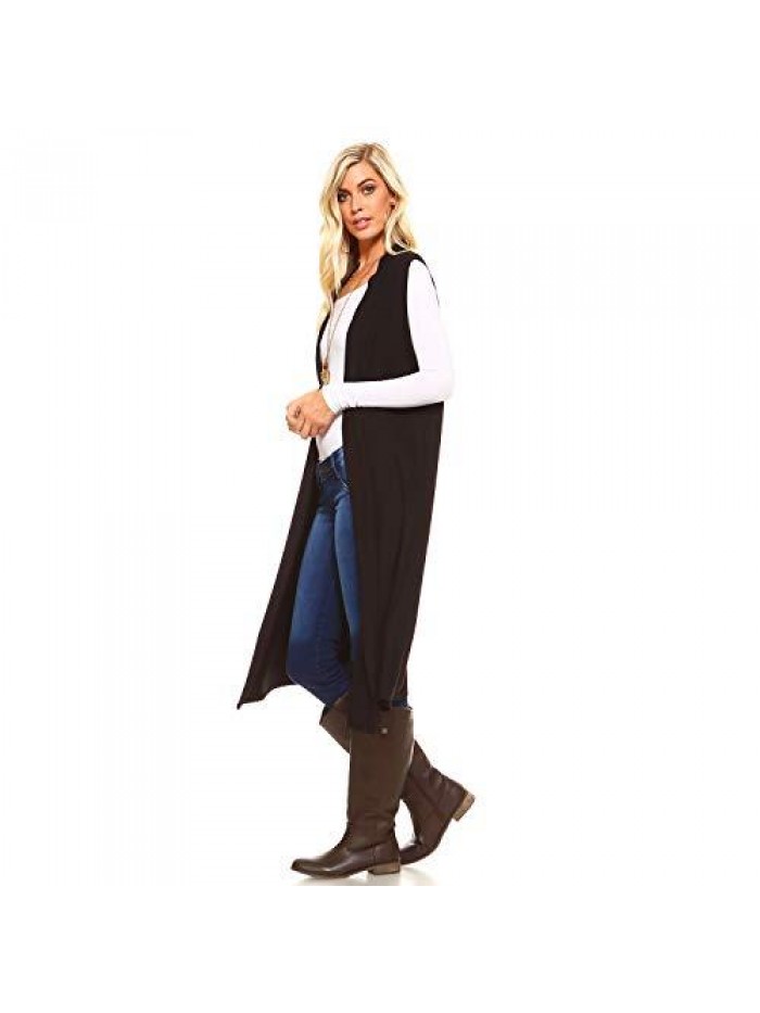 Liev Women's Sleeveless Cardigan – Casual Long Maxi Open Front Flowy Drape Lightweight Duster Vest Made in USA 