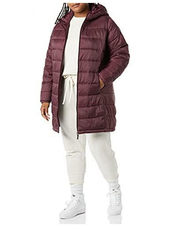 Women's Plus Size Lightweight Long Sleeve Water Resistant Hooded Puffer Coat  