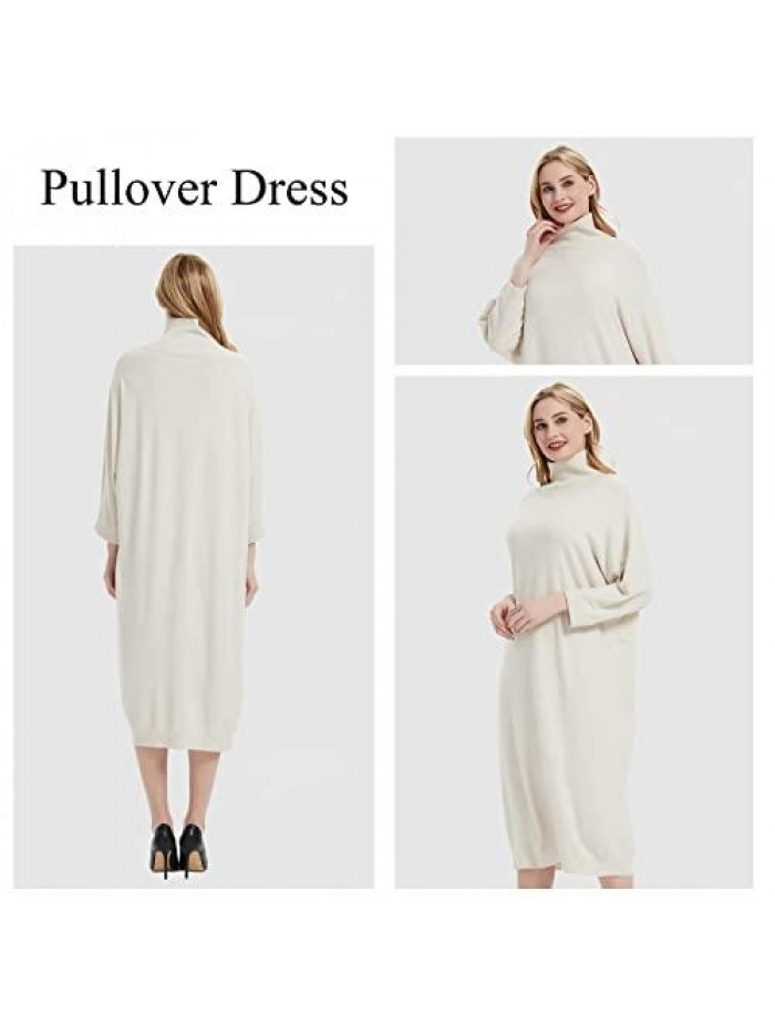 Turtleneck Long Sleeve Over Knee Length Pullover Loose Oversized Bodycon Sweater Dress 