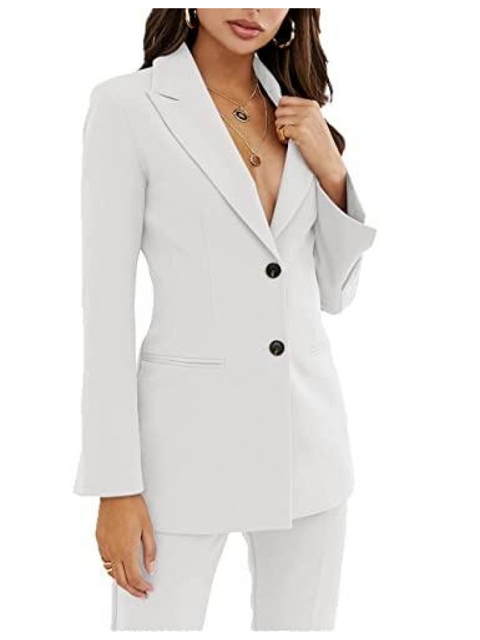 2 Pieces Suits Casual Office Lady Notch Lapel Single Breasted Business Suit Set Slim Fit (Blazer+ Pant) 