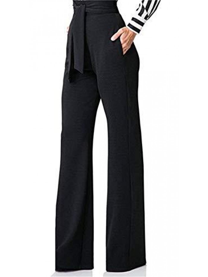Women's Stretchy High Waisted Wide Leg Button-Down Pants 