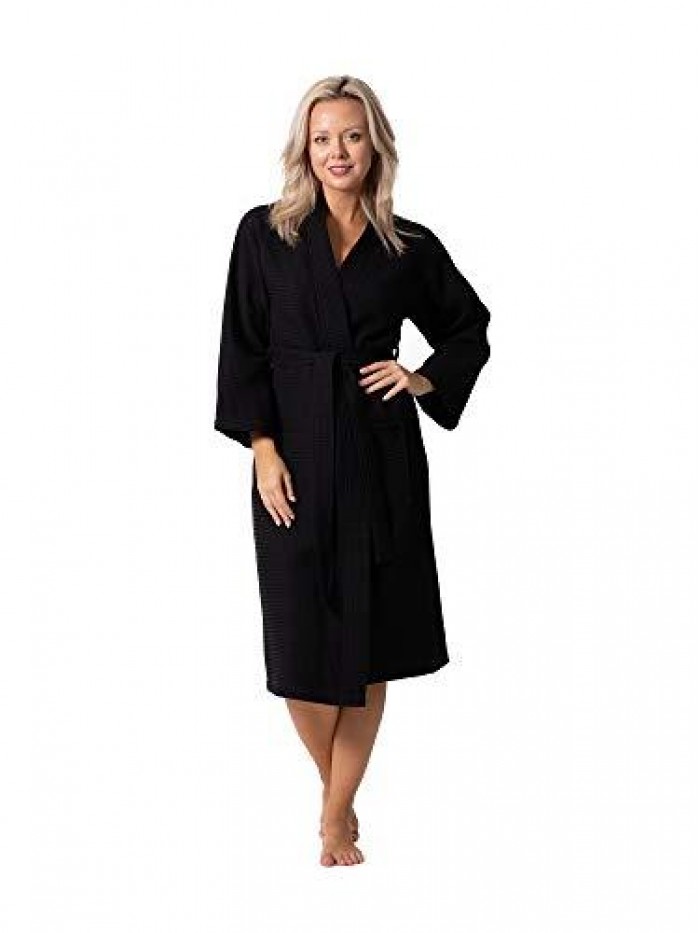Linen Waffle Knit Lightweight Kimono Spa & Bath Robes for Women - Quick Dry - Soft 