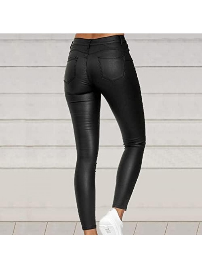 Faux Leather Pants Pu Leggings High Waist Slim Fit Trousers Leather Pants Night Out Butt Lift Pants 