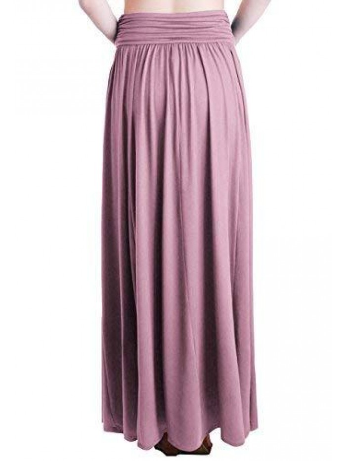 UNITED Women's Rayon Spandex High Waist Shirring Maxi Skirt with Pockets 