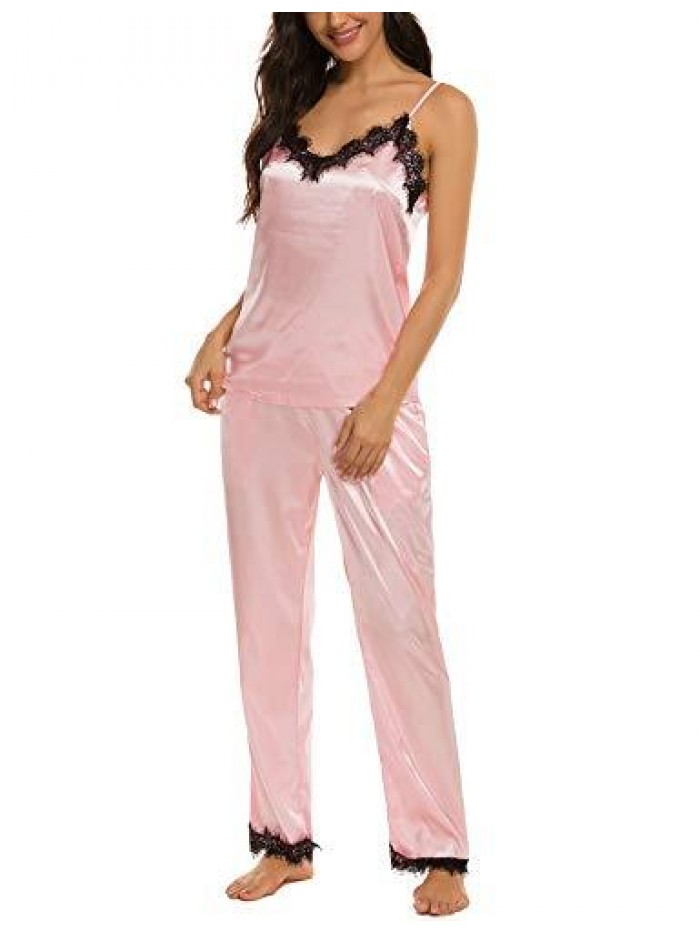 Satin Pajamas Set Silk Sleepwear Cami Nightwear Soft Lingerie PJ Set 