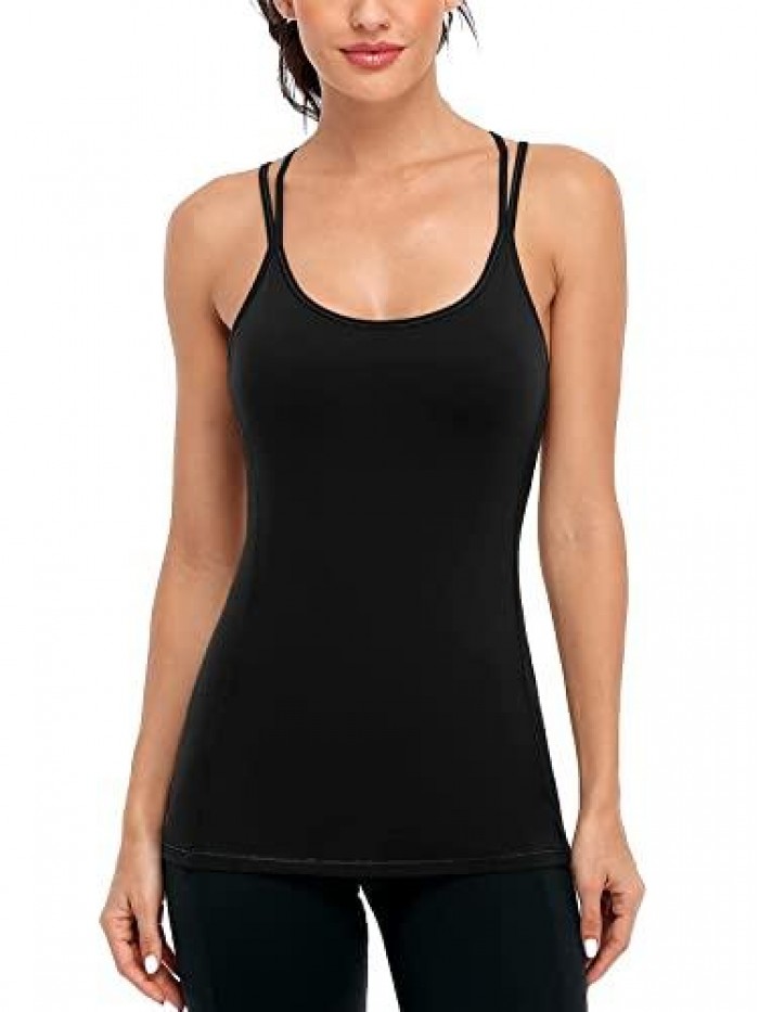 Workout Tank Tops for Women with Built in Bra Athletic Camisole Strappy Back Yoga Tanks 