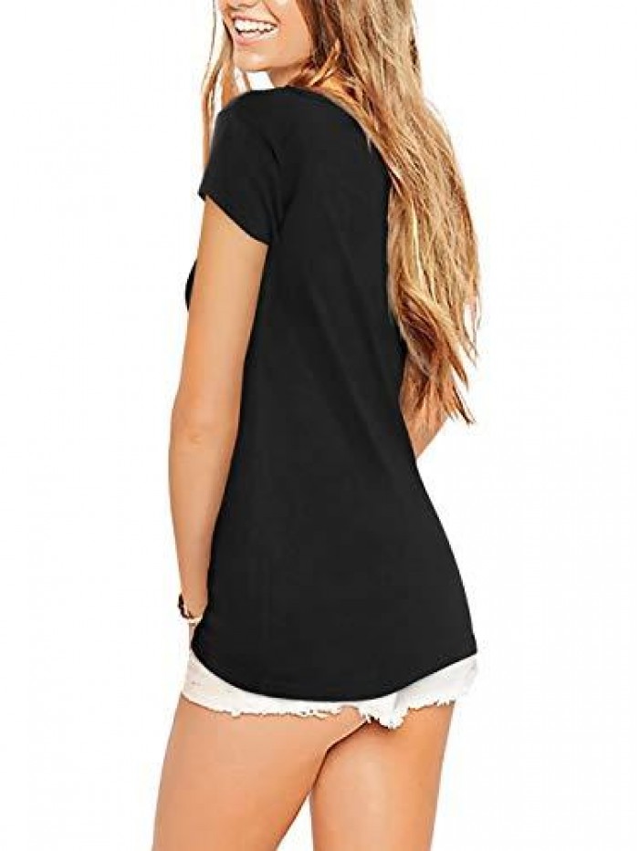 Women's Scoop Neck Short/Long Sleeve Tees Cotton T Shirts Blouses Tops 