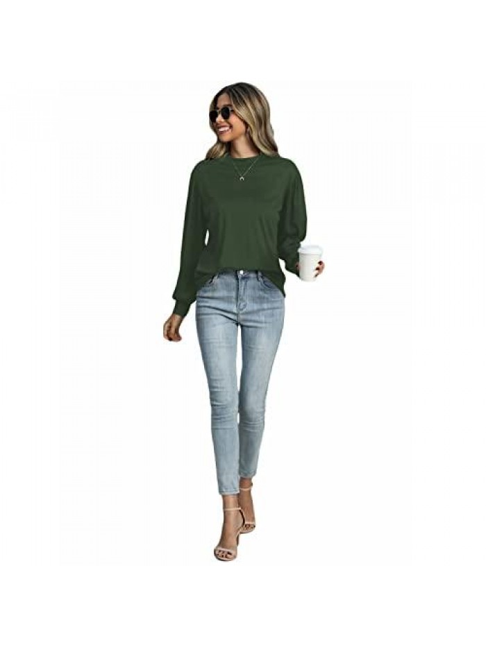 Women Comfy T Shirt Puff Long Sleeve Casual Pullover Tunic Tops 