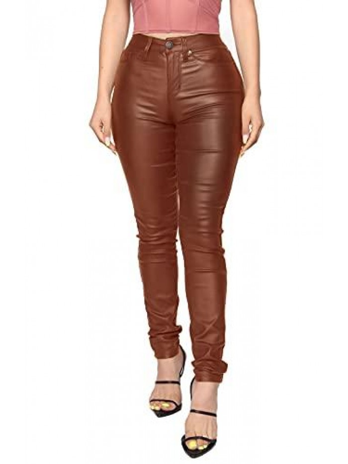 Womens High Waisted Stretch Faux Leather Pants PU Coated Legging Juniors 