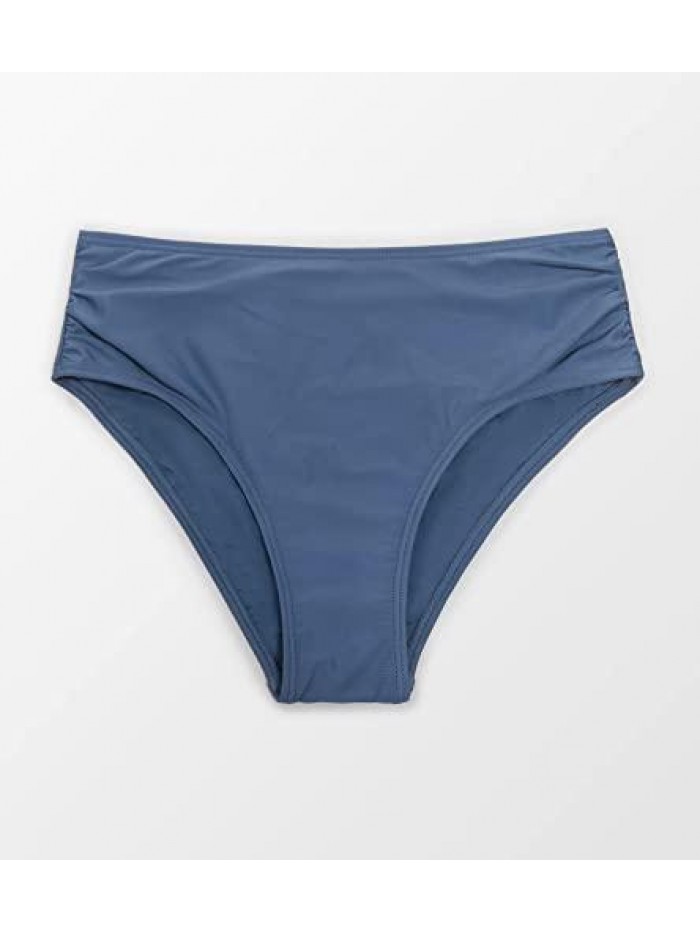Women's Blue Bikini Bottom Mid Waisted Hipster Bottom 