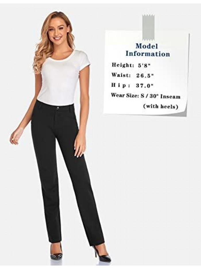 Women's 28''/30''/32''/34'' Stretchy Straight Dress Pants with Pockets Tall, Petite, Regular for Office Work Business 