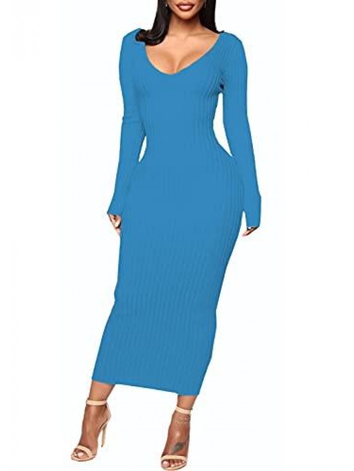 Women's Off Shoulder Long Sleeves Bodycon Sweater Dress Sexy Knit Slim Cardigans 