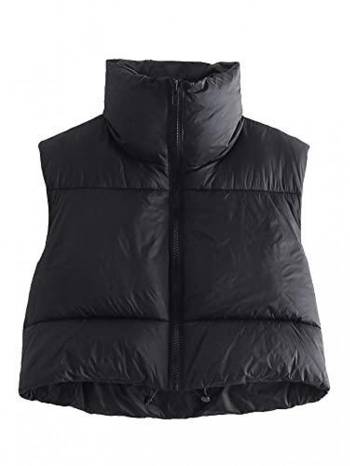 Women's Zip Up Waistcoat Gilet Stand Collar Sleeveless Cropped Puffer Quilted Lightweight Vest Winter Jacket Coat 