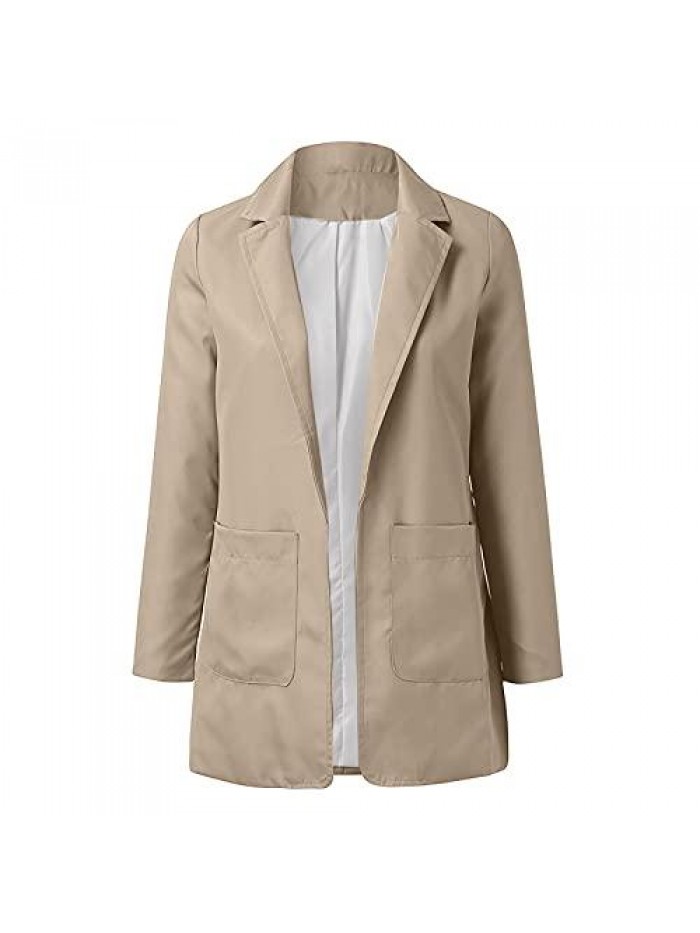 Long Blazer Casual Long Sleeve Lapel Button Slim Work Office Blazer Jacket Open Front Solid Cardigan Jacket 