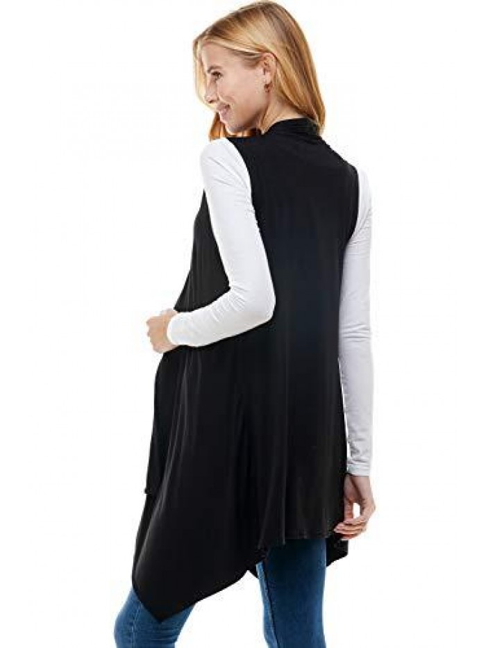 Women's Sleeveless Asymmetric Hem Open Front Cardigan [Made in USA] 