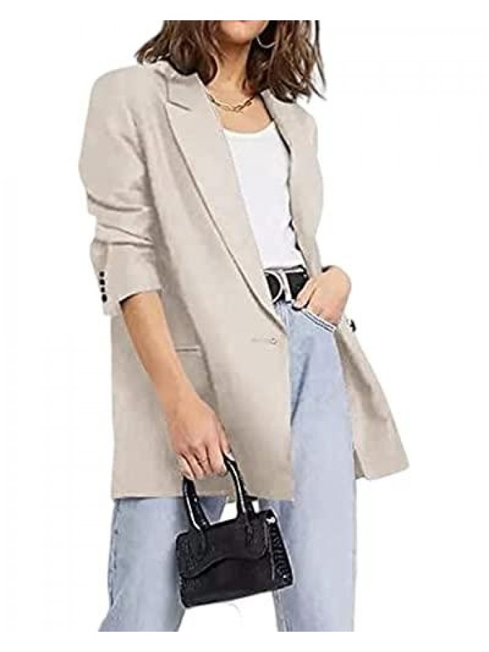 Women's Casual Office Blazers Open Front Long Sleeve Lapel Button Work Blazer Jacket  