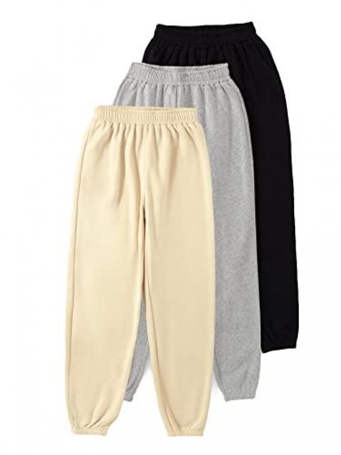 Women's 3 Packs Drawstring Elastic Waist Thermal Sweatpants with Pockets 