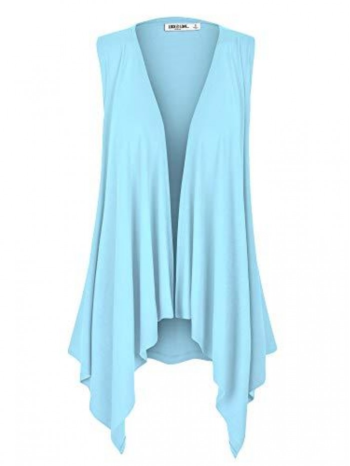 Women's Sleeveless Ombre/Solid Draped Open Front Cardigan Vest Asymmetric Hem Plus Size - Made in USA 