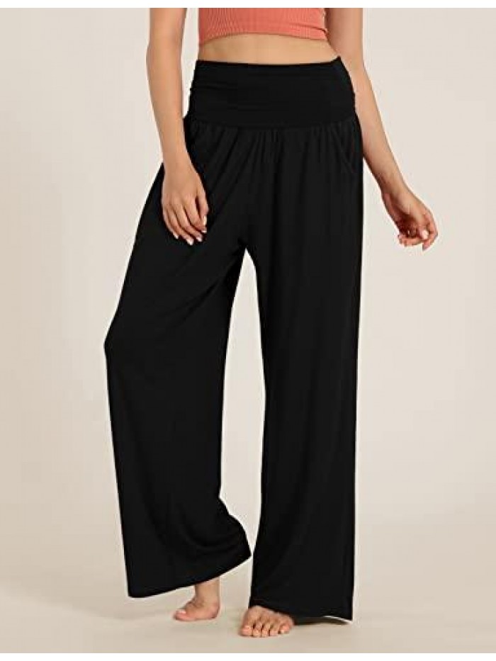 Women's Wide Leg Palazzo Lounge Pants with Pockets Light Weight Loose Comfy Leisure Casual Pajama Pants 