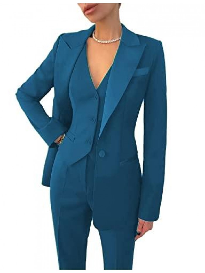 Suits Sets 3 Pieces Notch Lapel Single Breasted Vest Office Lady Business Suits Slim Fit (Blazer+Vest+Pants) 