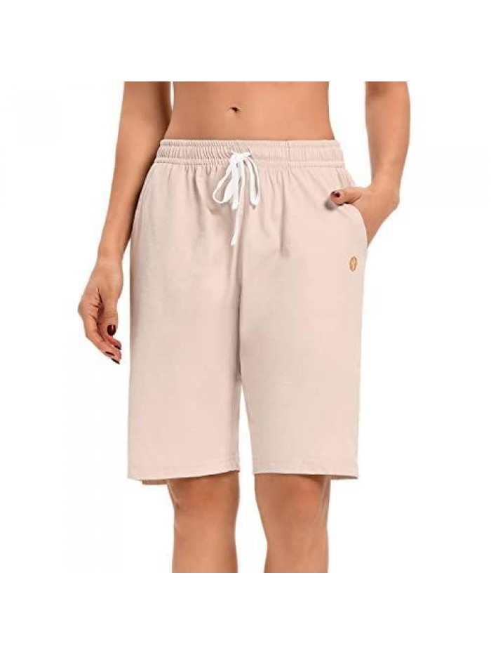 Women’s Bermuda Shorts Jersey Shorts with Pockets Yoga Walking Athletic Long Shorts for Women Knee Length 