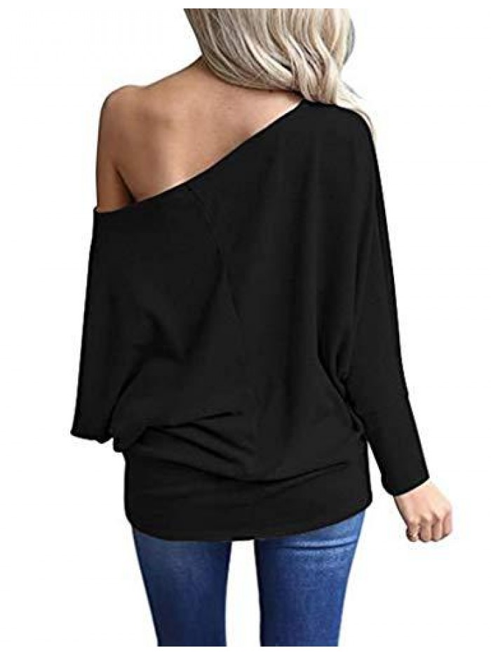 Women's Off Shoulder Tops Casual Loose Shirt Batwing Sleeve Tunics Blouse 