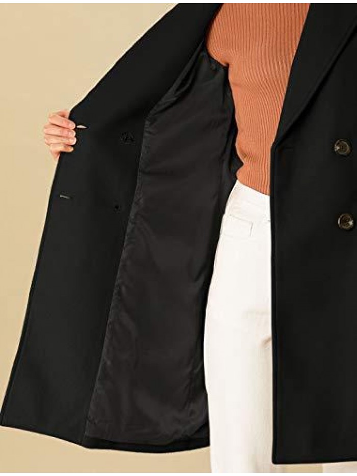 K Women's Notch Lapel Double Breasted Belted Mid Long Outwear Winter Coat 