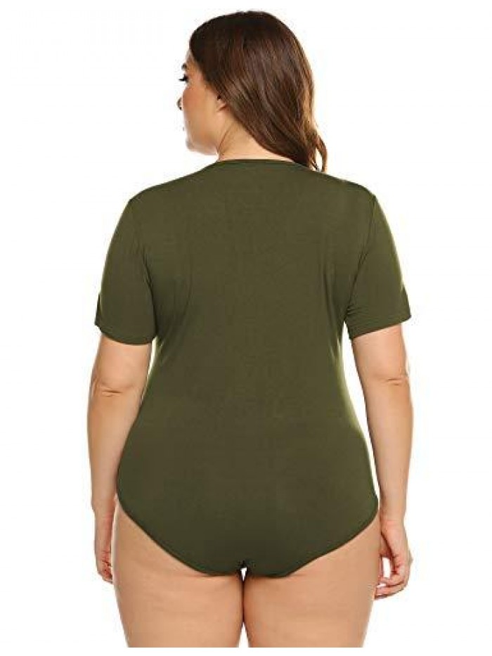 Women's Bodysuit Plus Size Short Sleeve Scoop Neck Bodysuit Basic Top T Shirt Leotards Jumpsuits 
