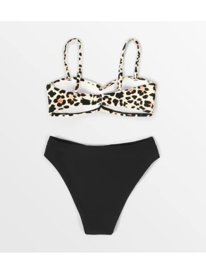 Women's Bikini Swimsuit Twist Leopard Low Rise Two Piece Bathing Suit 