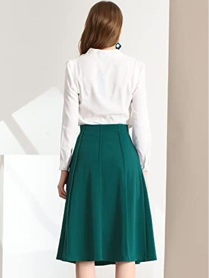 K High Waist Skirts for Women's Solid Color Knee Length Pleated Flared Skirt 