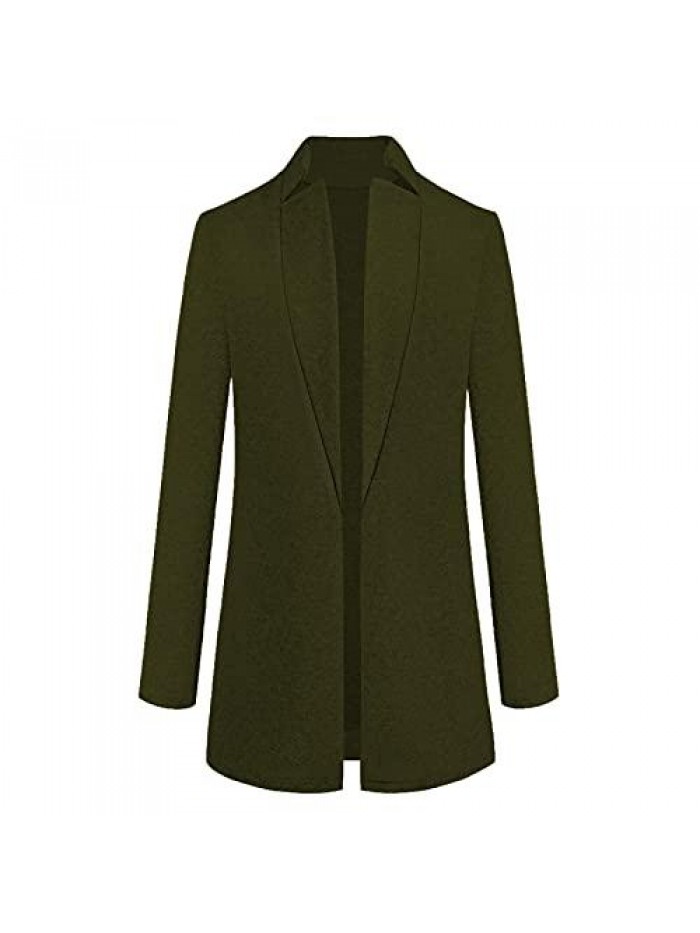 Women's Woolen Coat Autumn and Winter Long Sleeve Lapel Trench Mid Length Button Jacket Casual Solid Slim Fit Pea Coats 