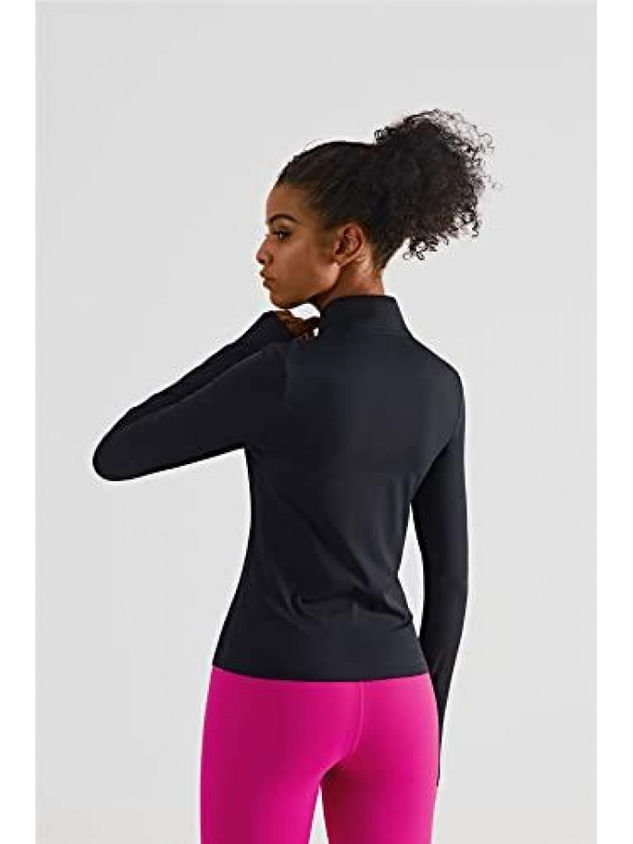 Quarter Zip Pullover for Women, Long Sleeve Workout Shirts, Athletic Gym Running Tops 