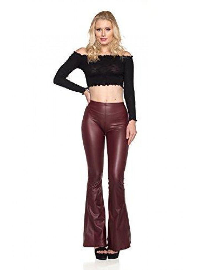 J2 Love Faux Leather Bell Botom Flare Pants 
