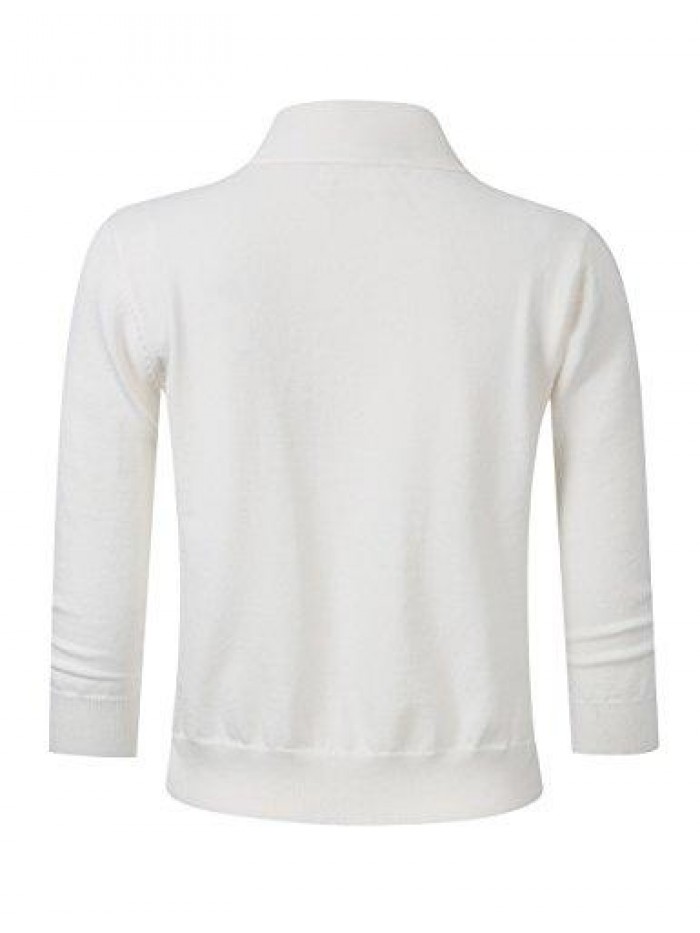 Women’s 3/4 Sleeve Cropped Cardigan Sweaters Open Front Knit Short Bolero Shrugs 