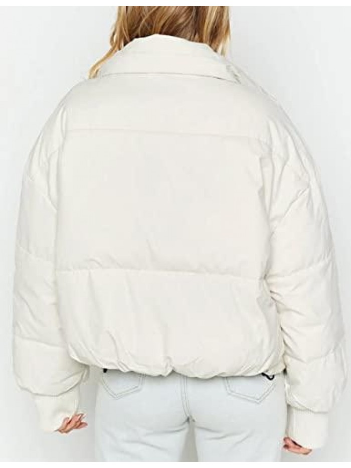 Womens Cropped Puffer Jacket Oversized Black Short Puffy Winter Coat 