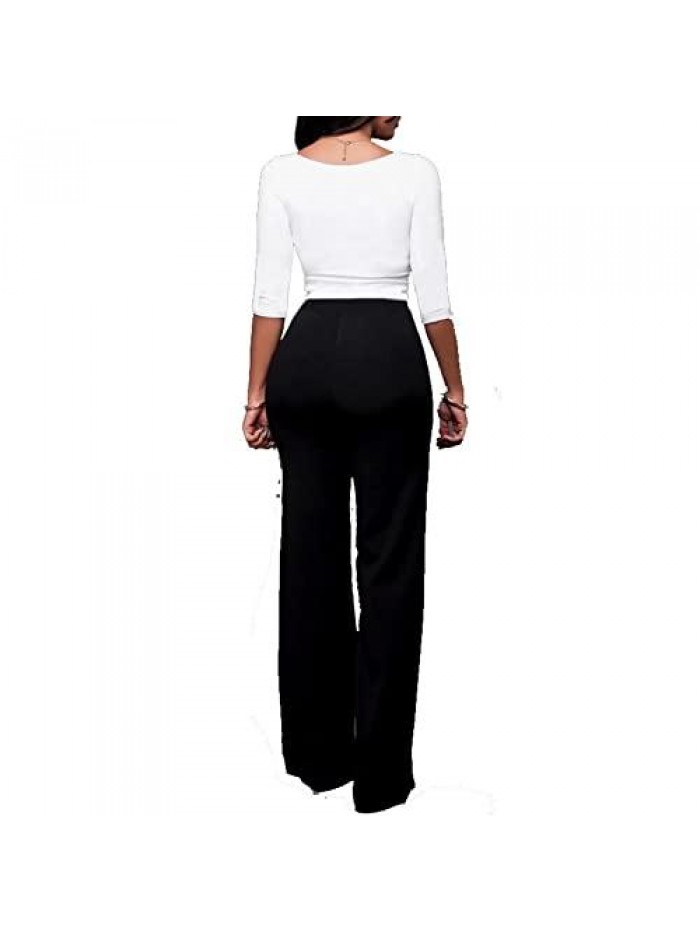 Stretchy High Waisted Wide Leg Button-Down Pants Sailor Bell Flare Pants 