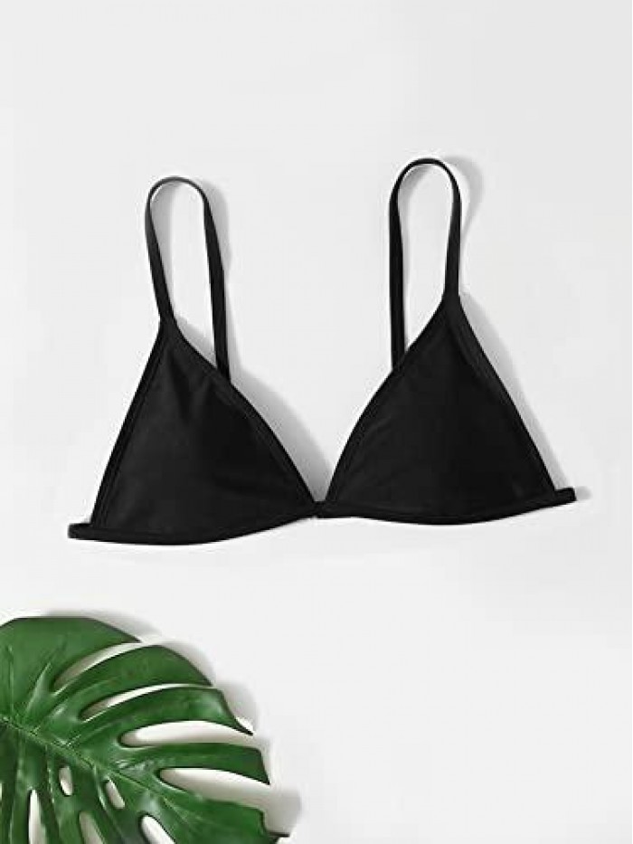 Women's Spaghetti Strap Triangle Bikini Top Solid Removable Padding Swim Tops 