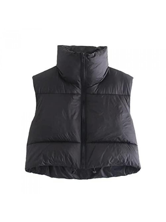 Crop Puffer Vest Sleeveless Lightweight Down Jacket Quilted Solid Color Outwear Padded Winter Warm Gilet 