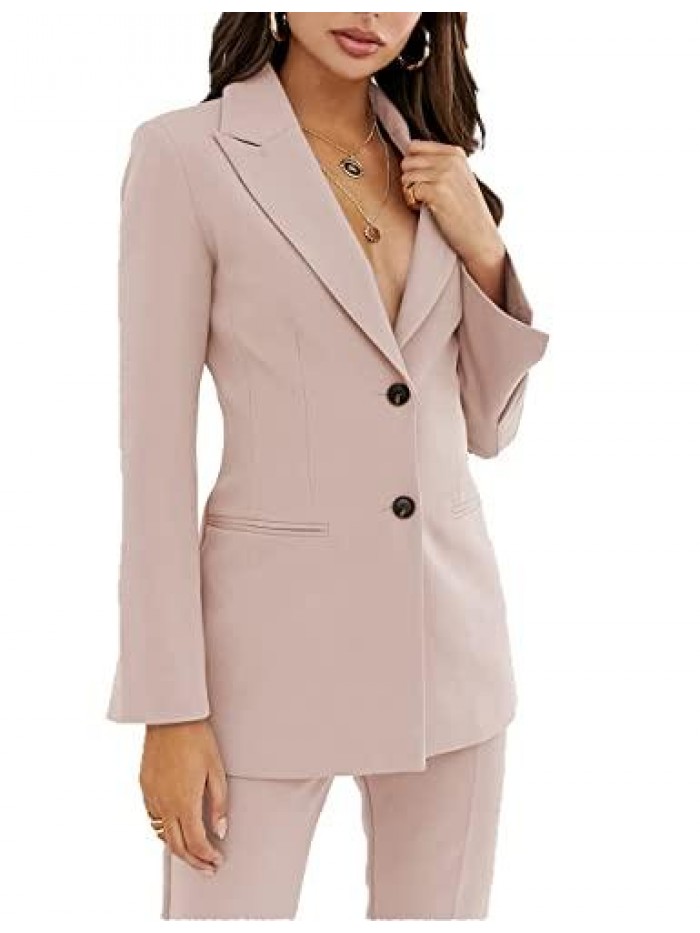 2 Pieces Suits Casual Office Lady Notch Lapel Single Breasted Business Suit Set Slim Fit (Blazer+ Pant) 