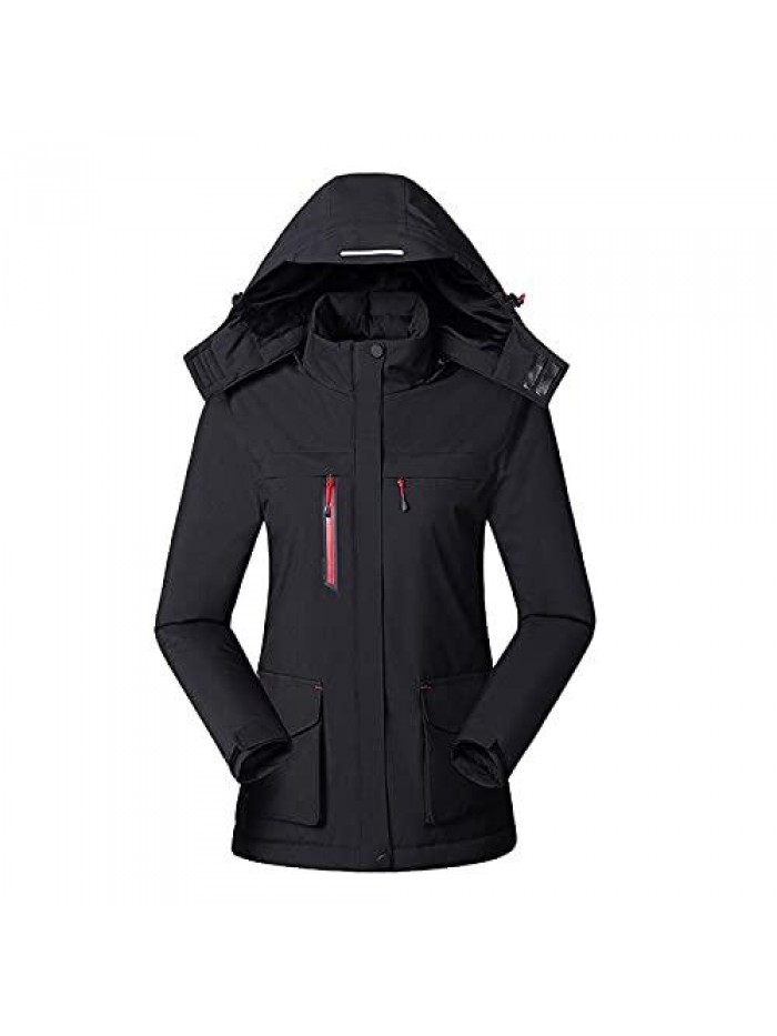 Heated Jacket for Women,Electric Hoodie Jacket,Lightweight Puffer Heating Coat for Women with Detachable Hood 