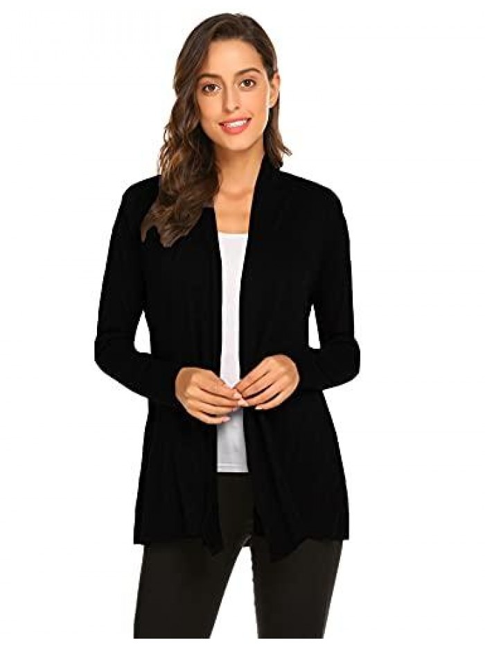 Casual Lightweight Long Sleeve Cardigan Soft Drape Open Front Fall Dusters (S-3X) 