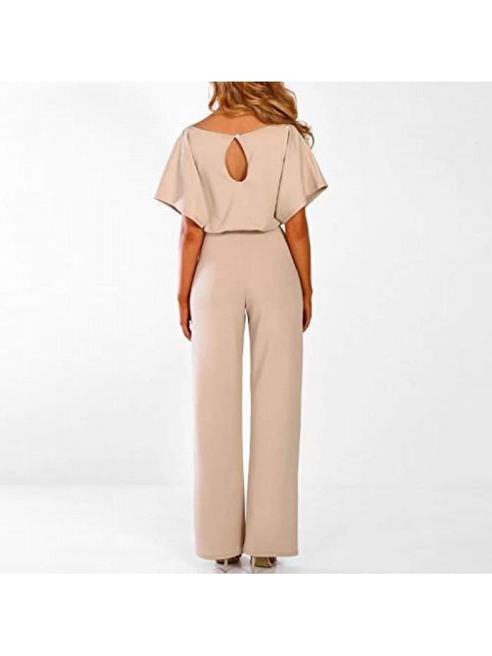 Jumpsuits for Women Casual Short Long Sleeve Belted Wide Leg Pant Romper Fall Long Jumpsuit Playsuit with Belt 